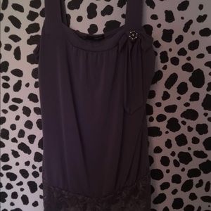 Grayish purple tank top with lace at the bottom